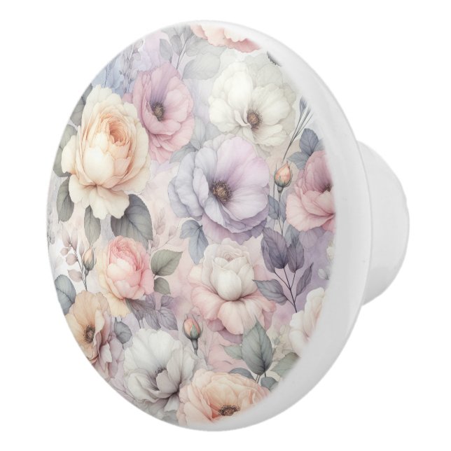 Bouton De Porte En Céramique Élégante floraison Rose (Droite)