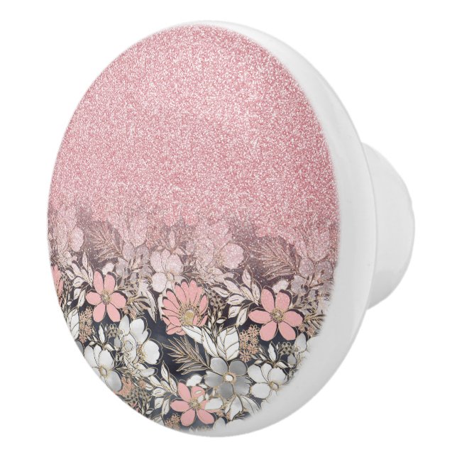 Bouton De Porte En Céramique Élégante Parties scintillant dorée rose floral Gra (Droite)