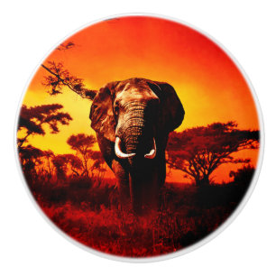 Bouton De Porte En Céramique Éléphant de coucher du soleil