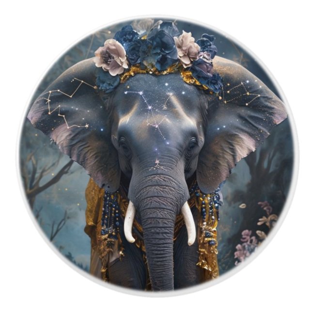 Bouton De Porte En Céramique Eléphant en floraison (Devant)