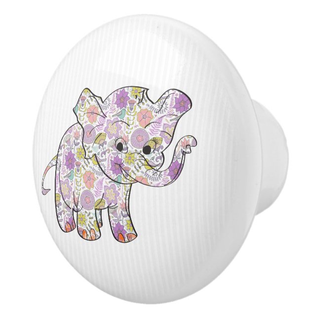 Bouton De Porte En Céramique Eléphant floral (Droite)