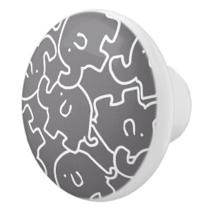 Bouton De Porte En Céramique Eléphants Gray Et Blanc Porte Knoth