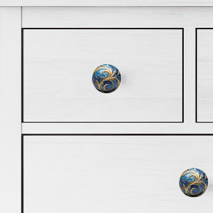 Bouton De Porte En Céramique Émail décoratif or Royal Blue Ornat