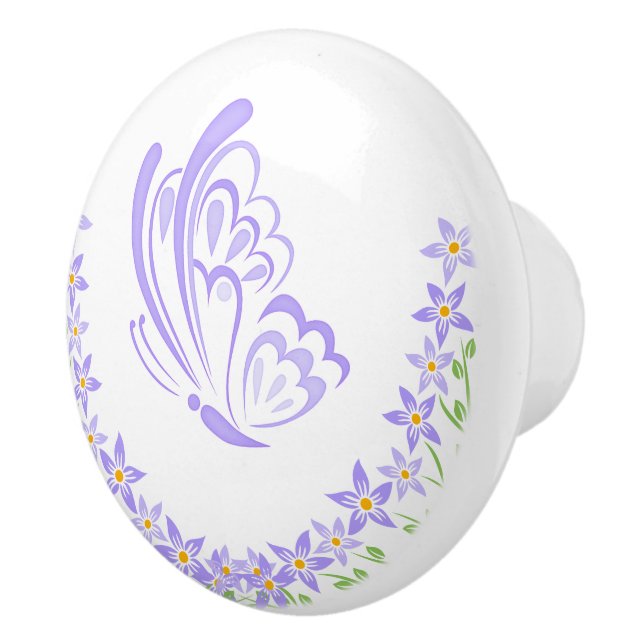 Bouton De Porte En Céramique Embellie papillon violet (Droite)