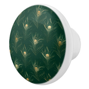 BOUTON DE PORTE EN CÉRAMIQUE EMERALD GREEN PEACOCK FEATHER PERSONNALISÉ
