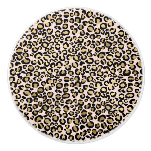 Bouton De Porte En Céramique Empreinte de léopard d'or rose