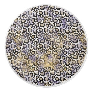 Bouton De Porte En Céramique Empreinte de léopard d'or violet