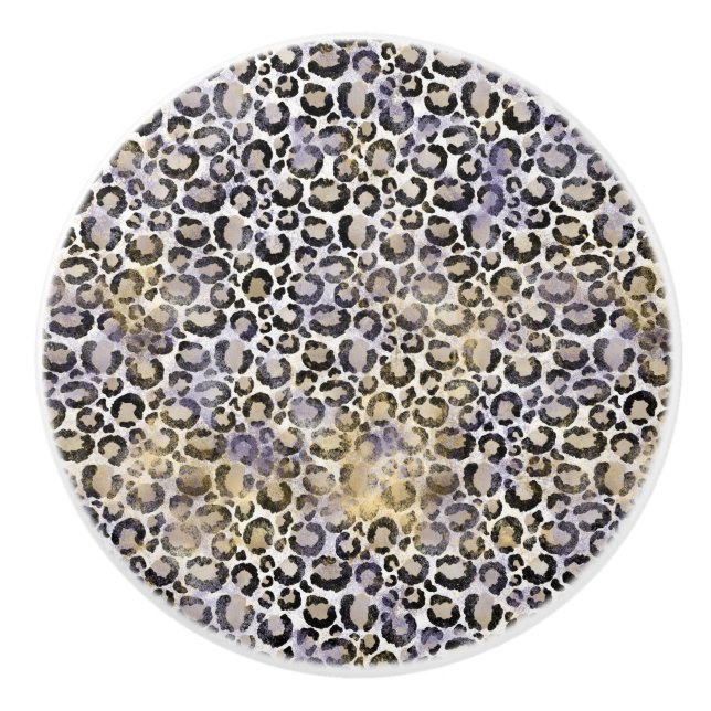 Bouton De Porte En Céramique Empreinte de léopard d'or violet (Devant)