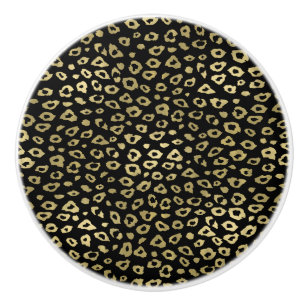 Bouton De Porte En Céramique Empreinte de léopard Ombre Noir Or