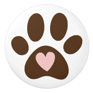 Bouton De Porte En Céramique Empreinte de patte avec coeur