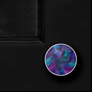 Bouton De Porte En Céramique Encre cosmique   Turquoise bleu violet Galaxie Neb