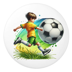 Bouton De Porte En Céramique Enfant de football cool amateurs de sport chambre