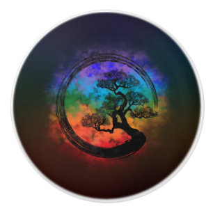 Bouton De Porte En Céramique Enso Zen Circle et Bonsai Tree Nebula
