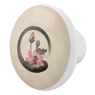 Bouton De Porte En Céramique Enso Zen Circle et Lotus