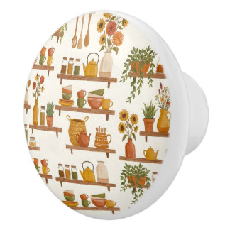 Bouton De Porte En Céramique Étagères de cuisine de cottage cosy Aquarelle