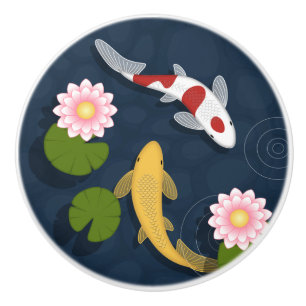 Bouton De Porte En Céramique Étang de poissons japonais Koi