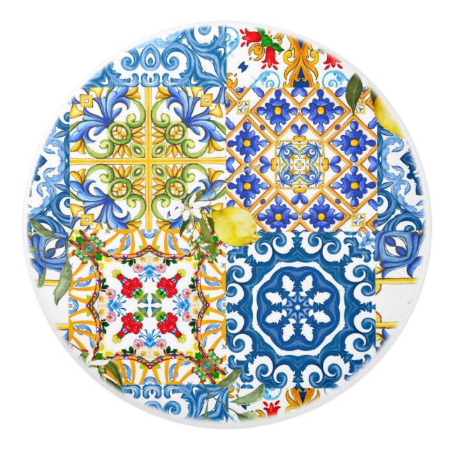 Bouton De Porte En Céramique Été, Carreaux siciliens, majolica, Méditerranée (Devant)