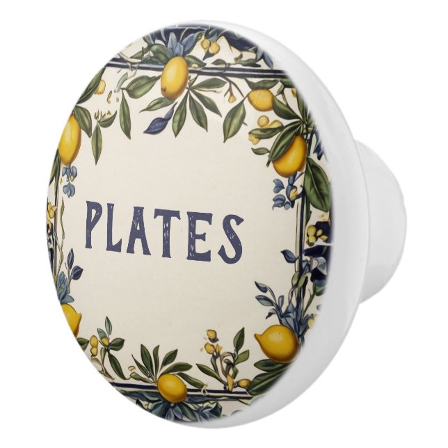 Bouton De Porte En Céramique Étiquette de linge de lit en plateau avec citron (Droite)