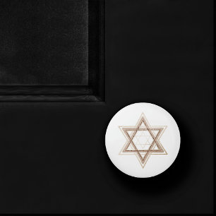 Bouton De Porte En Céramique Étoile de David   Elegant or et blanc moderne