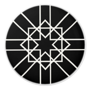 Bouton De Porte En Céramique Étoiles carrés noires et blanches géométriques