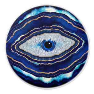Bouton De Porte En Céramique Evil Bleu Agate Géode Ditital Art