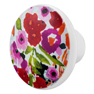 Bouton De Porte En Céramique Explosion de couleur vive Fleurs aquarelles à l'en