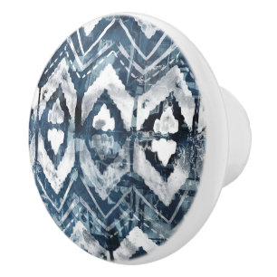 Bouton De Porte En Céramique Extraction d'Indigo - Géométrique
