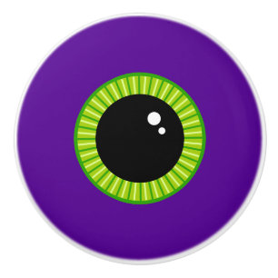 Bouton De Porte En Céramique Eyeball drôle de Monstre vert et pourpre