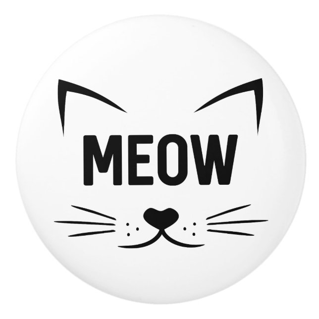 Bouton De Porte En Céramique Face de chat Meow (Devant)
