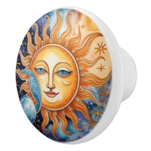 Bouton De Porte En Céramique Face de la lune solaire Spacecore