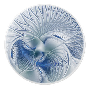 Bouton De Porte En Céramique Fantaisie dynamique Abstrait Tons bleus Art fracta