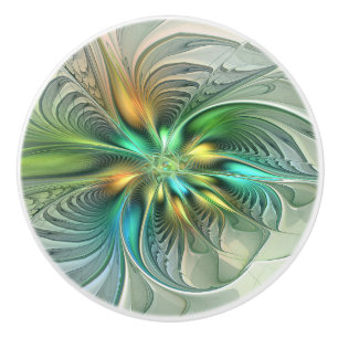 Bouton De Porte En Céramique Fantaisie Moderne Abstraite Fleur Fractale Colorée