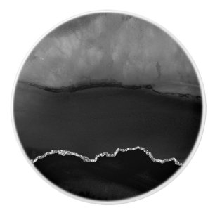 Bouton De Porte En Céramique Faux Black Marblé Agate Élégante Parties scintilla