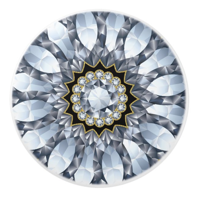 Bouton De Porte En Céramique Faux Diamants et Motif géométrique noir (Devant)