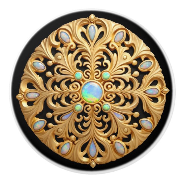 Bouton De Porte En Céramique Faux Gold et Opal (Devant)