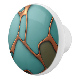 Bouton De Porte En Céramique Faux lignes cuivre sur arrière - plan couleur turq
