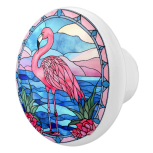 Bouton De Porte En Céramique faux lion en verre Céramique rose flamant