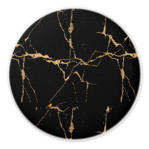 Bouton De Porte En Céramique Faux Marbre Noir Or