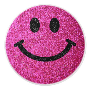 Bouton De Porte En Céramique Faux parties scintillant rose chaud Happy face
