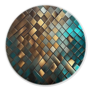 Bouton De Porte En Céramique Faux Scales Dragon en cuir Turquoise et or