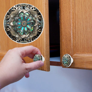 Bouton De Porte En Céramique Faux Silver et Abalone