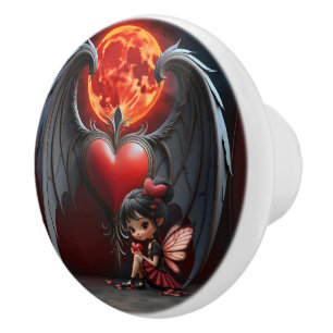 Bouton De Porte En Céramique Fée de la Saint-Valentin sous la Lune de Sang