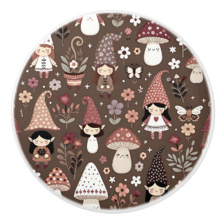 Bouton De Porte En Céramique Fées Gnomes Elfes Bruns Mignons Fantaisistes