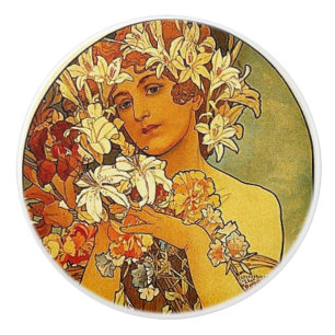 Bouton De Porte En Céramique Femme avec Lilies