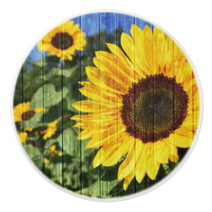 Bouton De Porte En Céramique Fence painted de Sunflowers