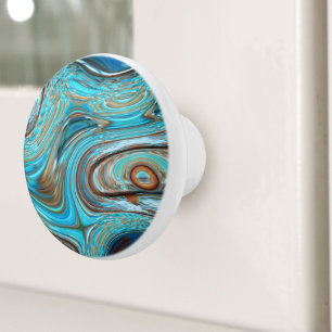 Bouton De Porte En Céramique ferme bleu turquoise Tourbillons turquoise à grain