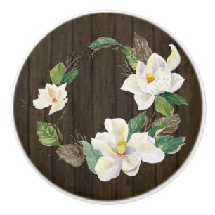Bouton De Porte En Céramique Ferme d'aquarelle florale de Magnolia en bois rust