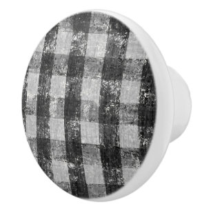 Bouton De Porte En Céramique Ferme Russe Farmhouse Black n White En vichy Check