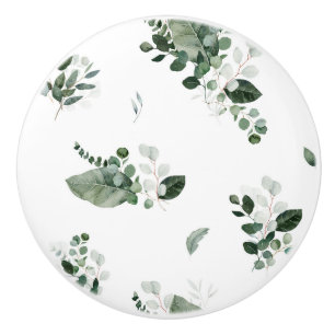 BOUTON DE PORTE EN CÉRAMIQUE FEUILLE BOTANIQUE VERT BLANC PERSONNALISÉE