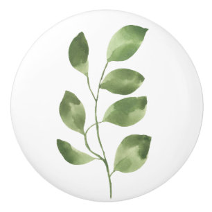 Bouton De Porte En Céramique Feuille botanique verte de mousse simple